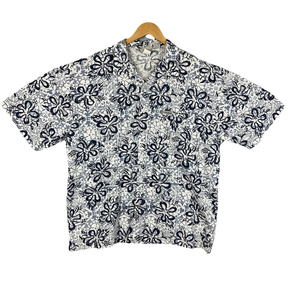 No Fear Shirt‎ Mens XL Grey Hawaiian Short Sleeve Damask Lounge Camp Vintage 90s